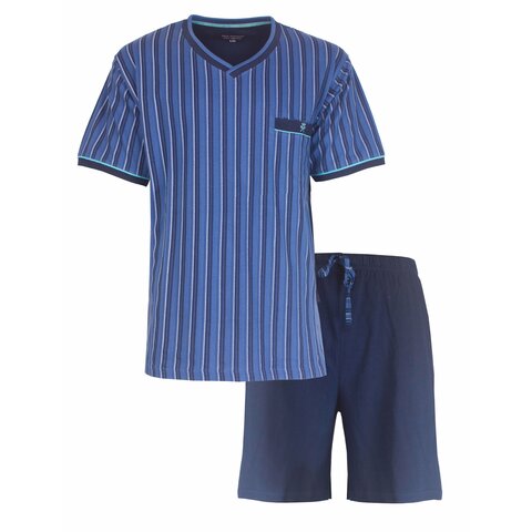 Paul Hopkins Heren Shortama - Pyjama Set - Verticale Streep - 100% Katoen - Blauw