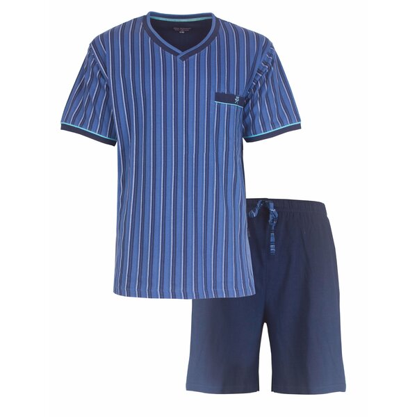 Paul Hopkins Paul Hopkins Heren Shortama - Pyjama Set - Verticale Streep - 100% Katoen - Blauw