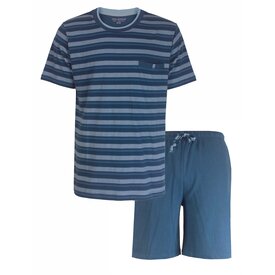 Paul Hopkins Paul Hopkins Heren Shortama - Pyjama Set - Gestreept - 100% Katoen - Jeans Blauw