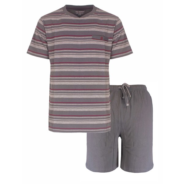 Paul Hopkins Paul Hopkins Heren Shortama - Pyjama Set - Gestreept - Grijs