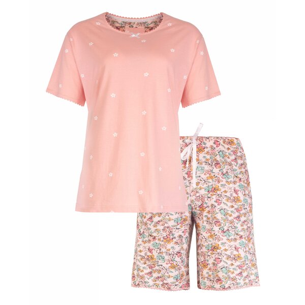 Tenderness Tenderness - Dames Shortama Pyjama Set - Bloemenprint - 100% Katoen - Licht Roze