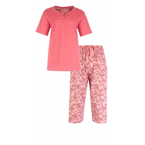 Medaillon Medaillon Dames Shortama Pyjama Set – Paisley print - 100% Gekamde Katoen - Roze