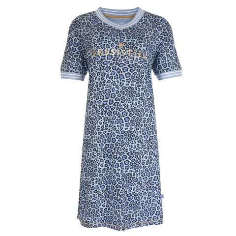 Irresistible Dames Nachthemd - Slaapkleed - Panter print - 100% Katoen - Blauw