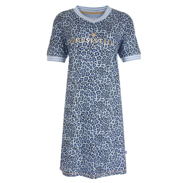 Irresistible Irresistible Dames Nachthemd - Slaapkleed - Panter print - 100% Katoen - Blauw