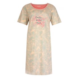 Irresistible Irresistible Dames Nachthemd - Slaapkleed - Blader print - 100% Katoen - Roze