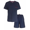 PHSAH1310A Paul Hopkins Heren Shortama Pyjama Set  Fijn blokjes dessin -  100% Gekamde Katoen – Blauw