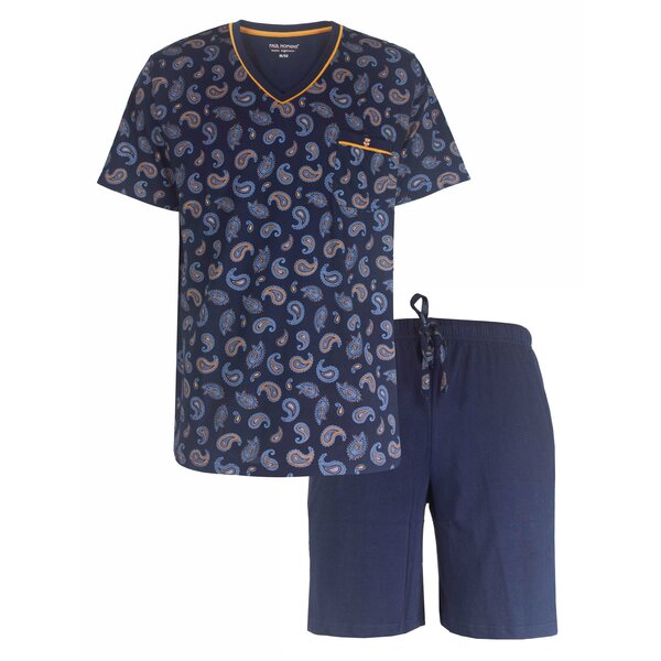 Paul Hopkins Paul Hopkins Heren Shortama - Pyjama Set - Paisley Print - 100% Katoen - Blauw