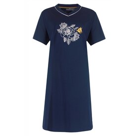 Medaillon Medaillon Dames Nachthemd - Slaapkleed - Slaapkleed - 100% Katoen - Marine Blauw