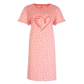 Tenderness Tenderness Dames Nachthemd - Slaapkleed - Hartjes Print - 100% Katoen - Roze
