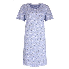 Tenderness Tenderness Dames Nachthemd - Slaapkleed - Bloemenprint - 100% Katoen - Lavendel Blauw