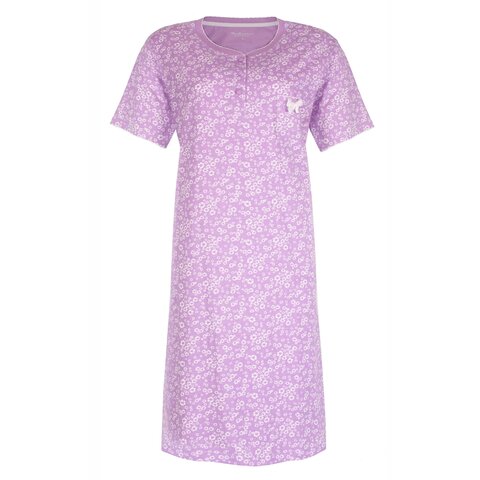 Tenderness Dames Nachthemd - Slaapkleed - Bloemenprint - 100% Katoen - Licht Paars