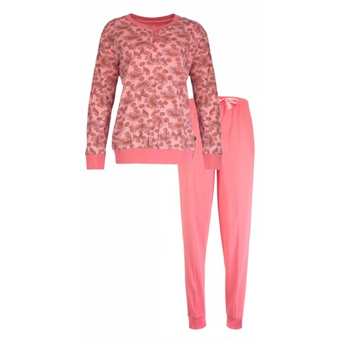 Medaillon Dames Pyjama Set – Paisley print - 100% Gekamde Katoen - Roze