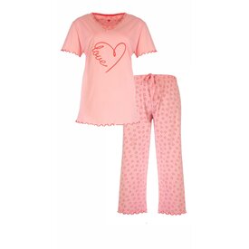 Tenderness Dames Pyjama Set Tenderness – Hartjes print - 100% Gekamde Katoen – Roze