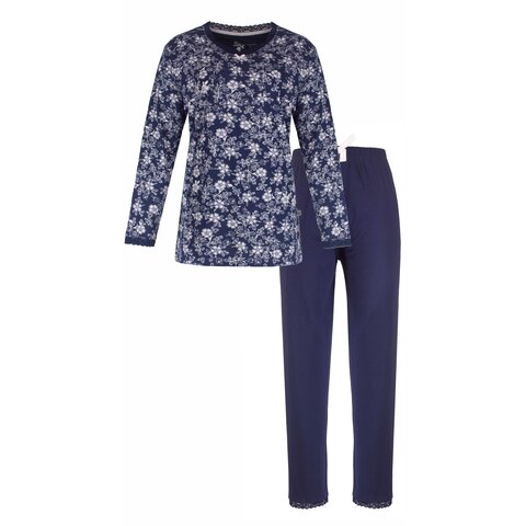 Tenderness Dames Pyjama Set - Gebloemd Dessin - 100% Gekamde Katoen - Blauw