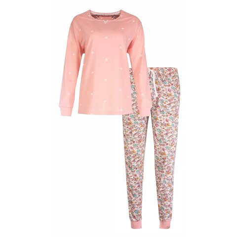 Tenderness Dames Pyjama Set - Bloemetjes print - 100% Gekamde Katoen - Roze