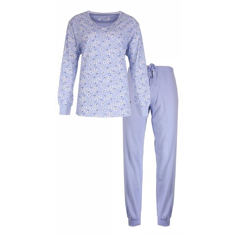 Tenderness Dames Pyjama Set - Bloemetjes print - 100% Gekamde Katoen - Blauw