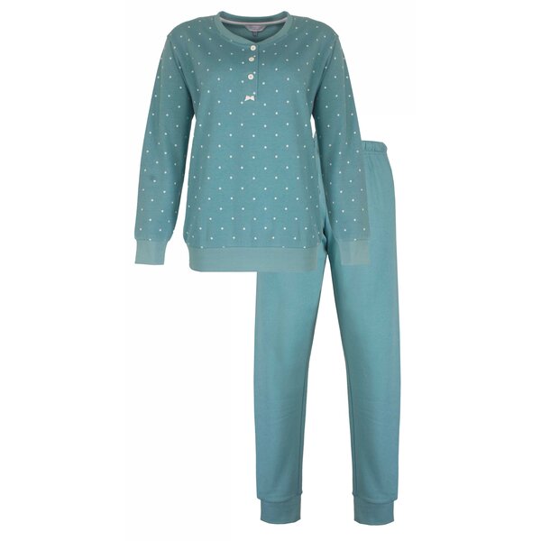 Tenderness Tenderness-Dames Pyjama-Fleece-Bolletjes-Groen.