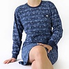 Tenderness-Dames Nachthemd-Fleece-Bloemetjes-Donker Blauw.