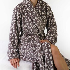 Irresistible Irresisitible-Dames-Ochtendjas-Fleece-Panterprint Bruin.