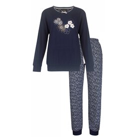 Medaillon Medaillon Dames Pyjama - 100% Gekamde Katoen - Navy Blauw