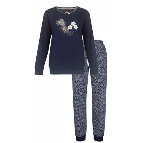 Medaillon Dames Pyjama - Katoen - Navy Blauw.