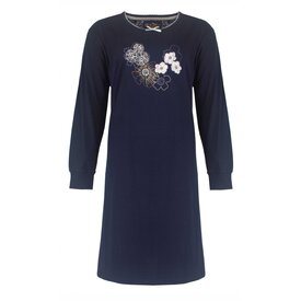 Medaillon Medaillon Dames Nachthemd - Lange Mouwen - Navy Blauw