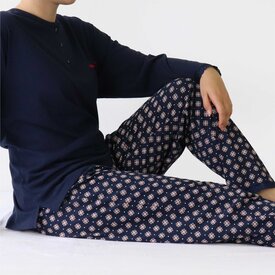 Medaillon Medaillon Dames Pyjama - Polo Sluiting - Navy Blauw