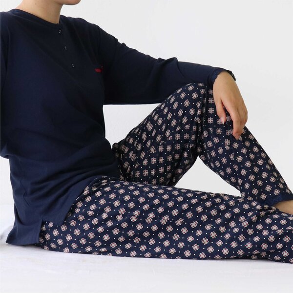 Medaillon Medaillon Dames Pyjama - Katoen - Navy Blauw.