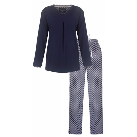 Medaillon Dames Pyjama - Katoen - Navy Blauw.