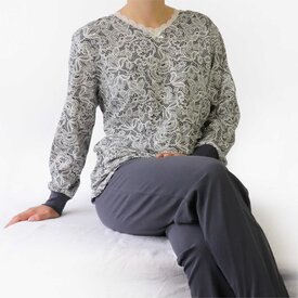 Medaillon Medaillon Dames Pyjama - Katoen - Geprint Dessin - Grijs