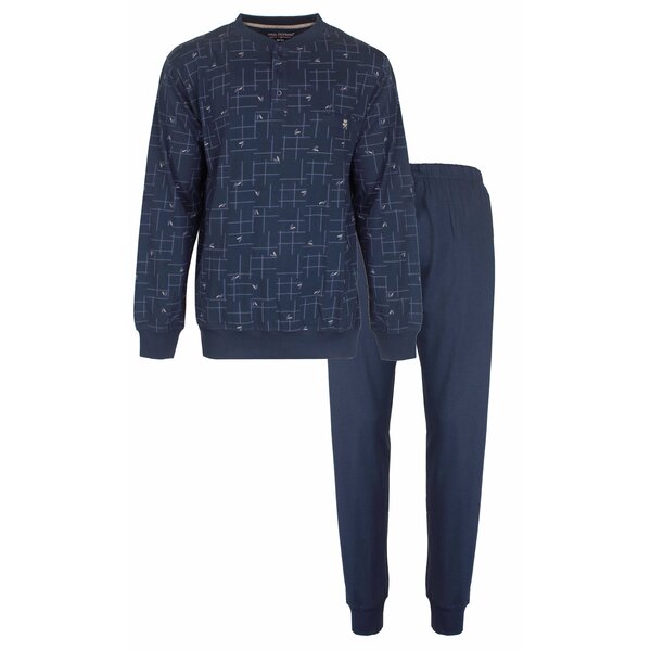Paul Hopkins Paul Hopkins - Heren  Pyjama -Polo sluiting - Jeans Blauw.