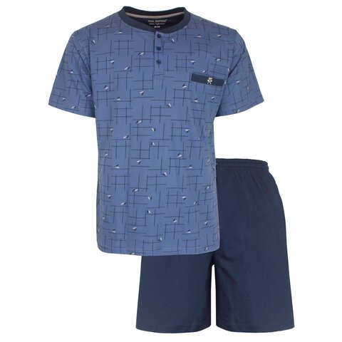 Paul Hopkins - Heren  Shortama - Geprint Dessin - Polo Sluiting -  Licht Blauw.