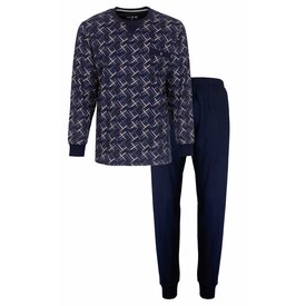 MEQ MEQ Heren Pyjama - Geprint Dessin - Katoen - Donker Blauw