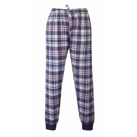 Irresistible  - Mix  & Match - Dames Pyjama Broek -  Geruit - Flannel Boorden Blauw  - 100 % Katoen.