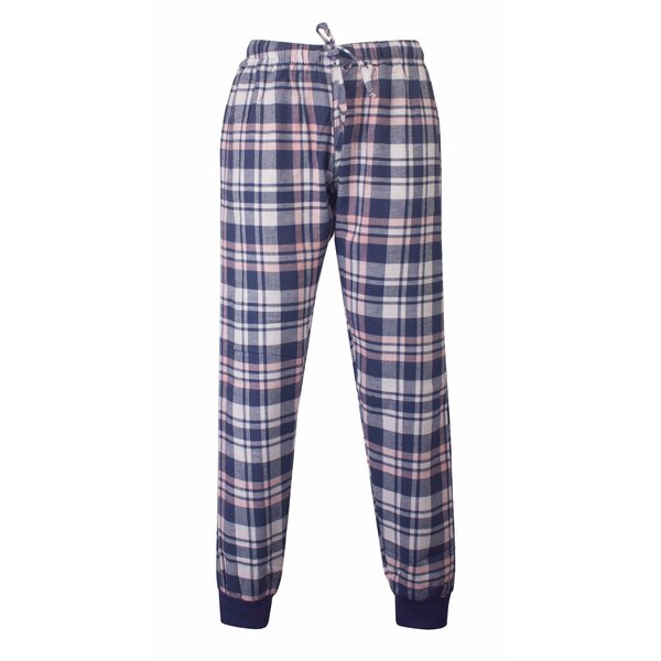 Irresistible Irresistible  - Mix  & Match - Dames Pyjama Broek -  Geruit - Flannel Boorden Blauw  - 100 % Katoen.