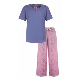 Tenderness Tenderness Dames Pyjama - Katoen - Polo Sluiting - Blauw