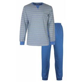 MEQ MEQ Heren Pyjama - Pyjama Set - Katoen - Gestreept - Blauw
