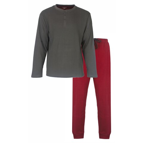 MEQ Heren Pyjama - Polo Sluiting - 100% Katoen - Rood