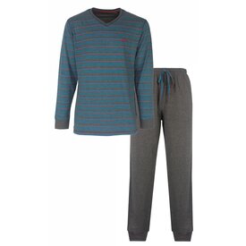 MEQ MEQ Heren Pyjama - Nachtkleding - Gestreept - Donker Grijs