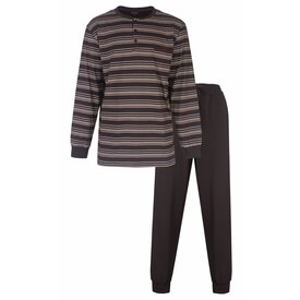 Paul Hopkins Paul Hopkins Heren Pyjama - Polo Sluiting - Gestreept - Bruin