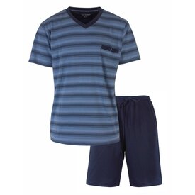 Paul Hopkins Paul Hopkins Heren Shortama - Pyjama Set - Gestreept - Petrol Blauw