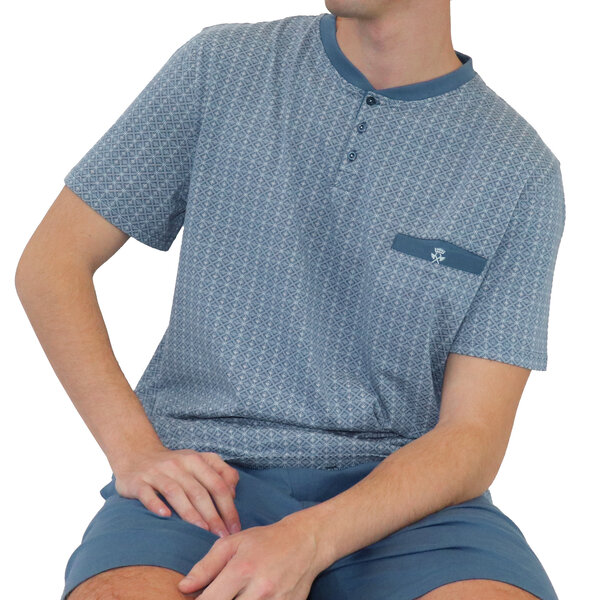 Paul Hopkins Paul Hopkins Heren Shortama - Pyjama Set - Geprint Dessin - Petrol Blauw