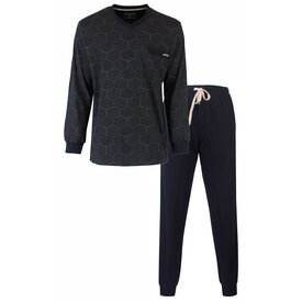 MEQ MEQ Heren Pyjama - Geprint Dessin - V Hals - Navy Blauw