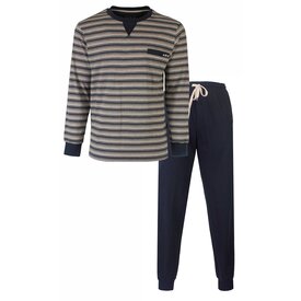 MEQ MEQ Heren Pyjama - Gestreept Dessin - Katoen - Navy Blauw