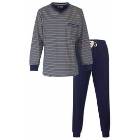 MEQ MEQ Heren Pyjama - Gestreept Dessin - Ronde Hals - Blauw