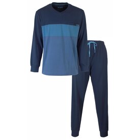 MEQ MEQ Heren Pyjama - Gestreept Dessin - V Hals - Donker Blauw