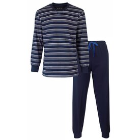 MEQ MEQ Heren Pyjama - Gestreept Dessin - Ronde Hals - Blauw