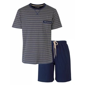 MEQ MEQ Heren Shortama - Gestreept Dessin - Ronde Hals - Blauw