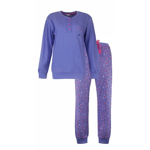Tenderness Dames Pyjama - Katoen - Polo Sluiting - Blauw
