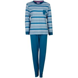 Irresistible Irresistible  Dames Pyjama  - Lange Mouwen - Winterse Print - Groen -Blauw.